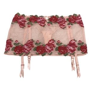 Victoria's Secret Garter Belt Thong Set Womens Small Pink Floral Very Sexy Lace